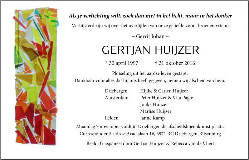 Overlijdensbericht 1 Overlijdensbericht Gertjan Huijzer