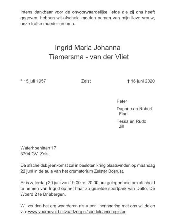 Rouwkaart Ingrid Tiemersma Daltosite