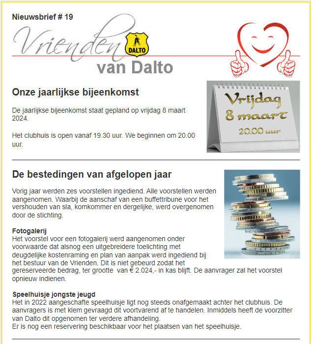 Nieuwsbrief Vrienden van Dalto 001 - Dalto/Klaverblad Verzekeringen - Korfbal - Driebergen